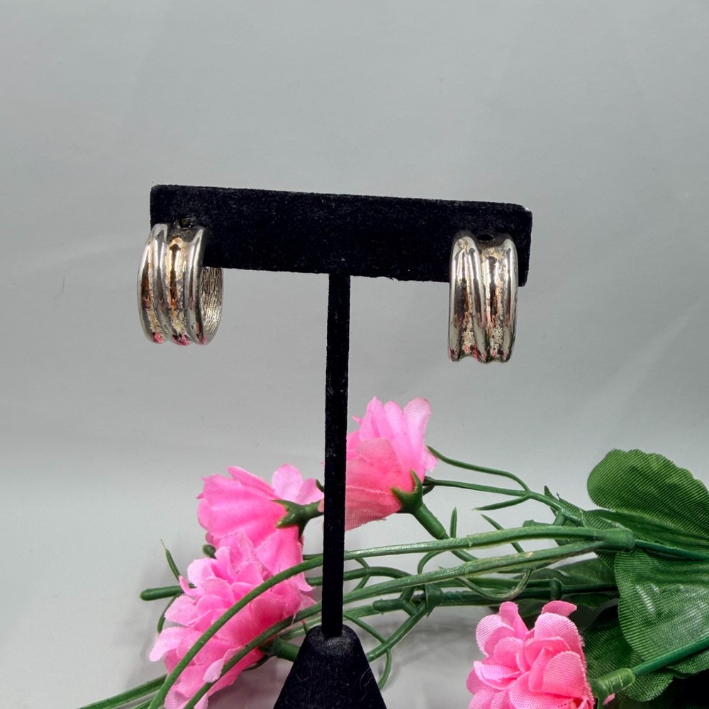 Givenchy Signed Distressed Silver Textured Hoop Earrings